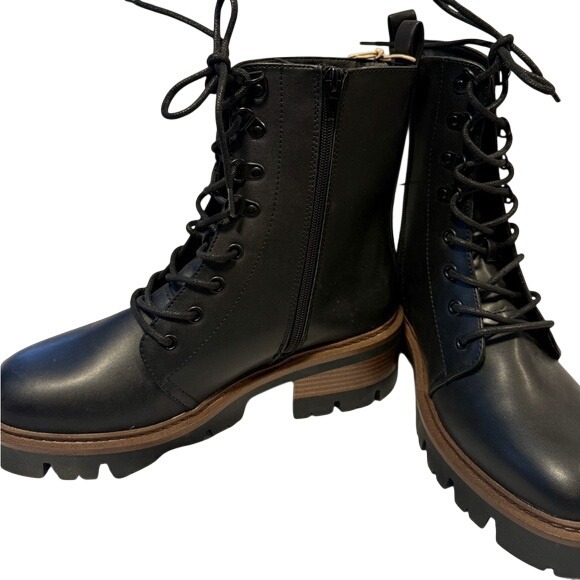 MIA Shoes - MIA Women Black Lace Up Combat Boots Side Zip Lug Sole Ankle Boots Size 8.5